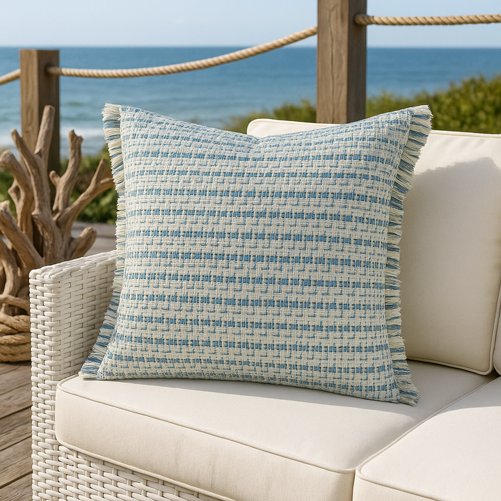 Premium 24" x 24" Blue Zippered Coastal Indoor Outdoor Throw Pillow with Polyester Fill