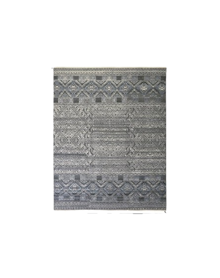 6' X 9' Gray And Ivory Geometric Hand Knotted Area Rug