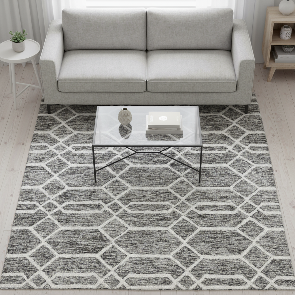 Transitional Trellis & Lattice Gray/Black/Ivory Area Rug