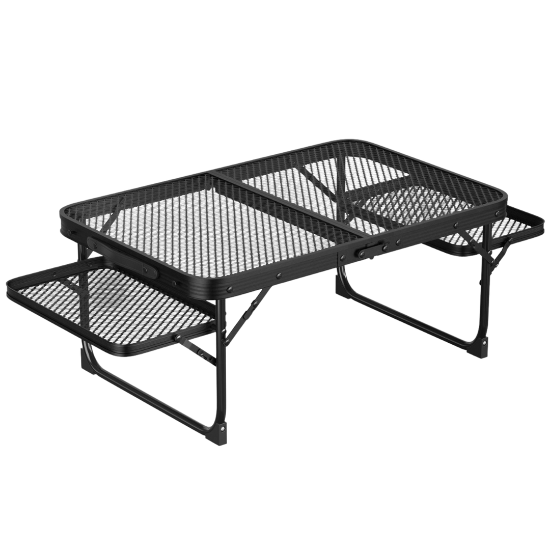 Multi-Function Camping Table with Grill Stand - Foldable Aluminum Outdoor Cooking Table with Dual Side Trays & Carry Bag