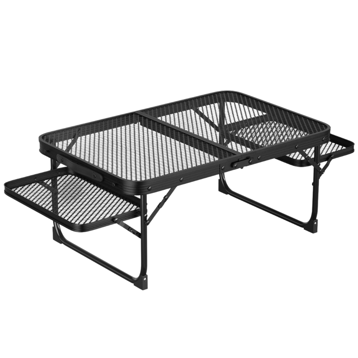 Multi-Function Camping Table with Grill Stand - Foldable Aluminum Outdoor Cooking Table with Dual Side Trays & Carry Bag