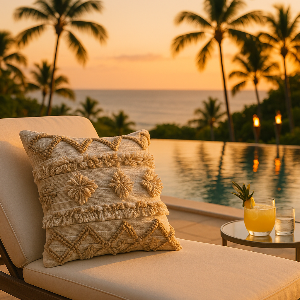Premium 20" x 20" Tan Zippered Geometric Indoor Outdoor Throw Pillow with Polyester Construction