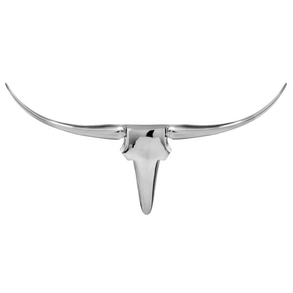 Premium 47" Silver Buffed Aluminum Long Horn Wall Sculpture - Modern Western Statement Piece with Lodge Appeal