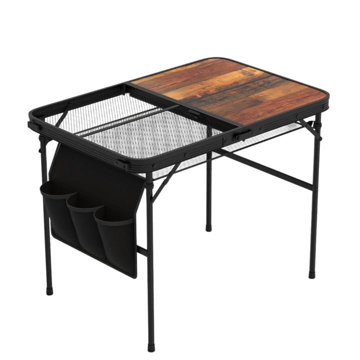 Adjustable Height Outdoor Cooking Table - 66LBS Heavy Duty Foldable Camping Grill Stand with Storage Compartment