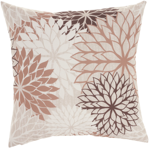 Modern  20" Brown Beige and Ivory Floral Indoor Outdoor Throw Pillow