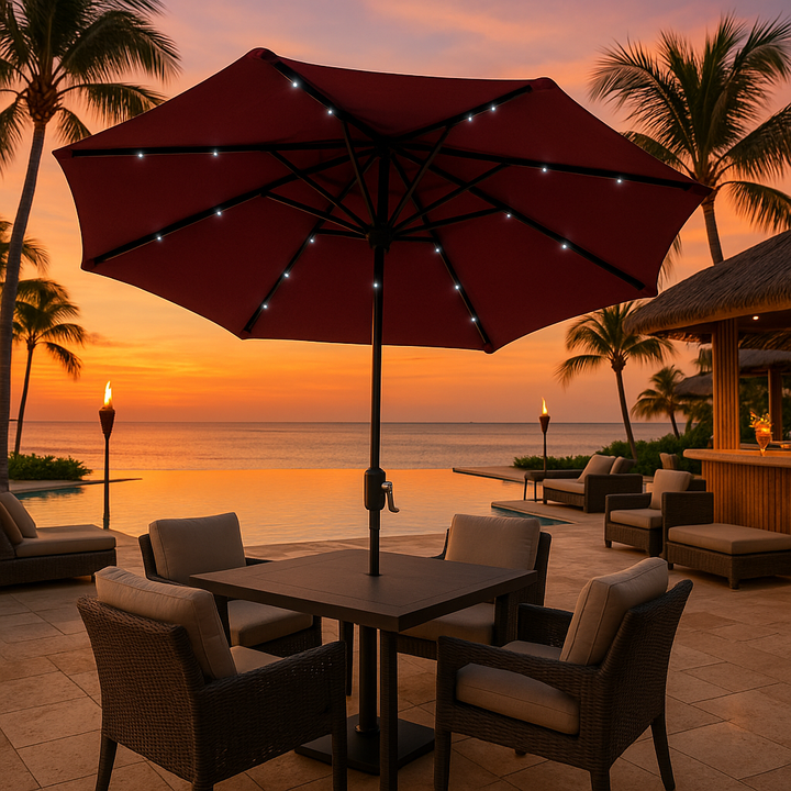 AZ Patio Heaters 106" Solar-Powered LED Market Umbrella in Vibrant Red - Ultimate Outdoor Shade Solution