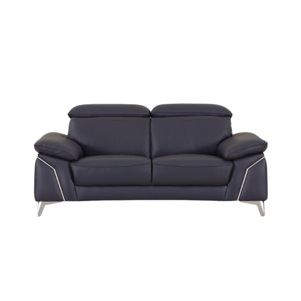 Navy Blue Italian Leather Sofa and Loveseat Set with Coil Spring Construction