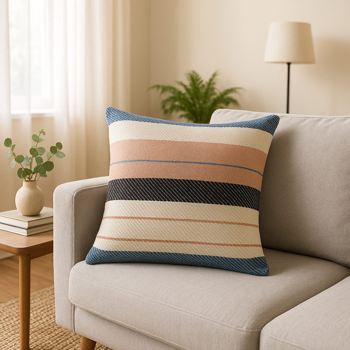 Premium 24" x 24" White Zippered Striped Indoor Outdoor Throw Pillow