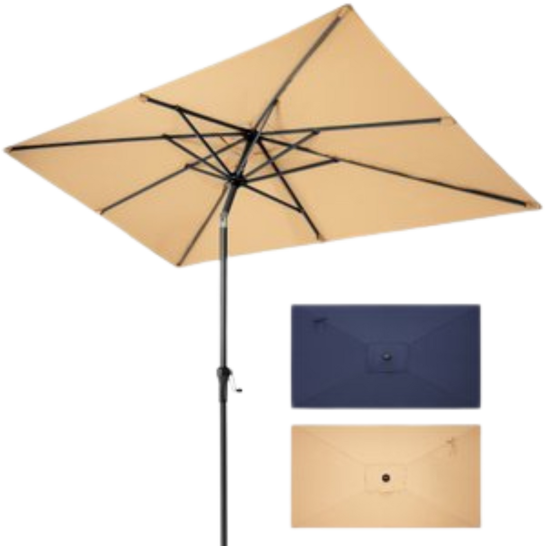 Premium 93" Tan Polyester Octagonal Tilt Market Patio Umbrella with Rib Replacement Technology