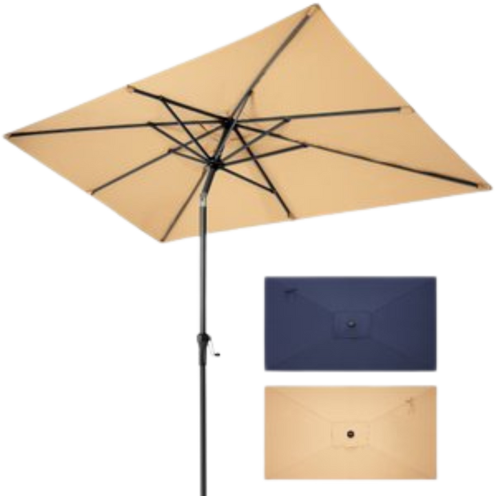Premium 93" Tan Polyester Octagonal Tilt Market Patio Umbrella with Rib Replacement Technology