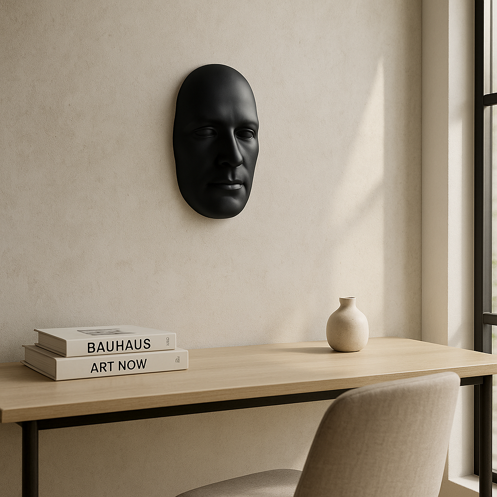 Exclusive Sumerian Masculine Face Matte Black Resin Wall Sculpture - Premium 28" Statement Art Collection
