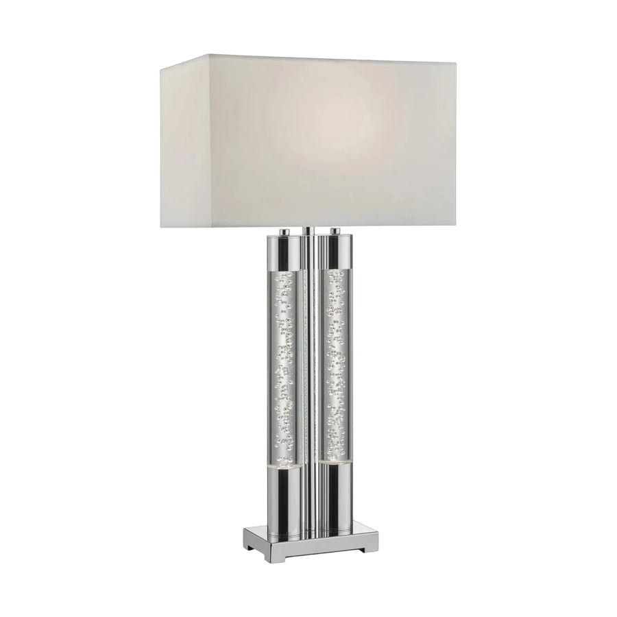 Elegant  Chrome & Acrylic Table Lamp with Linen Shade