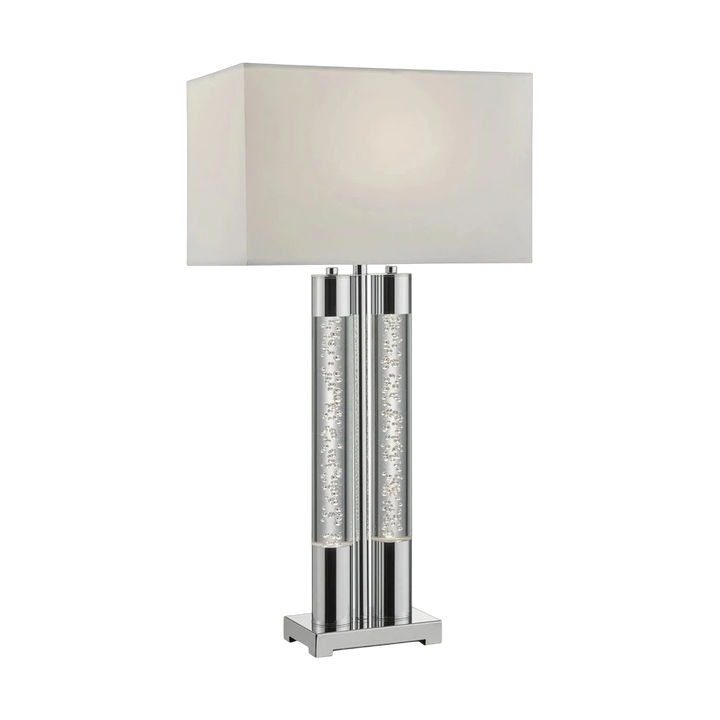 Elegant  Chrome & Acrylic Table Lamp with Linen Shade