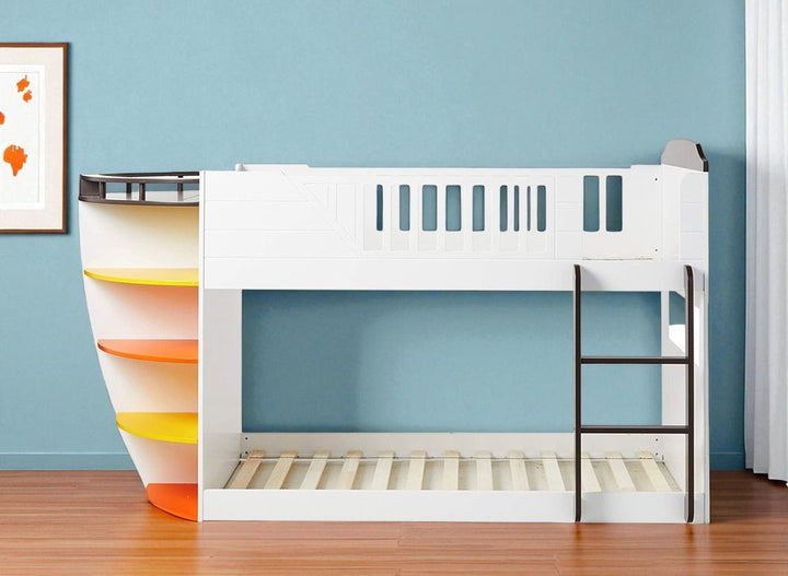 Brown And White Twin Over Twin Wood Bunk Bed With Storage