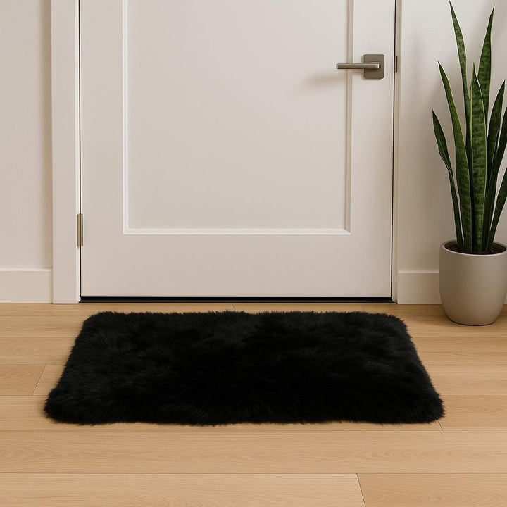 2' X 3' Black Shag Sheepskin Area Rug