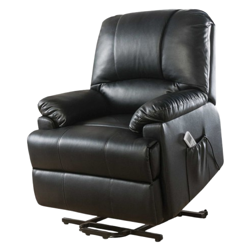 34" Black Faux Leather Power Massage Lift Assist Recliner