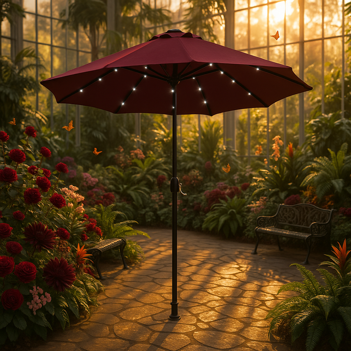 AZ Patio Heaters 106" Solar-Powered LED Market Umbrella in Vibrant Red - Ultimate Outdoor Shade Solution