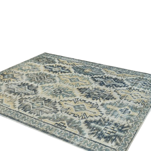 13' X 15' Ivory Green and Blue Aztec Distressed Indoor Outdoor Area Rug