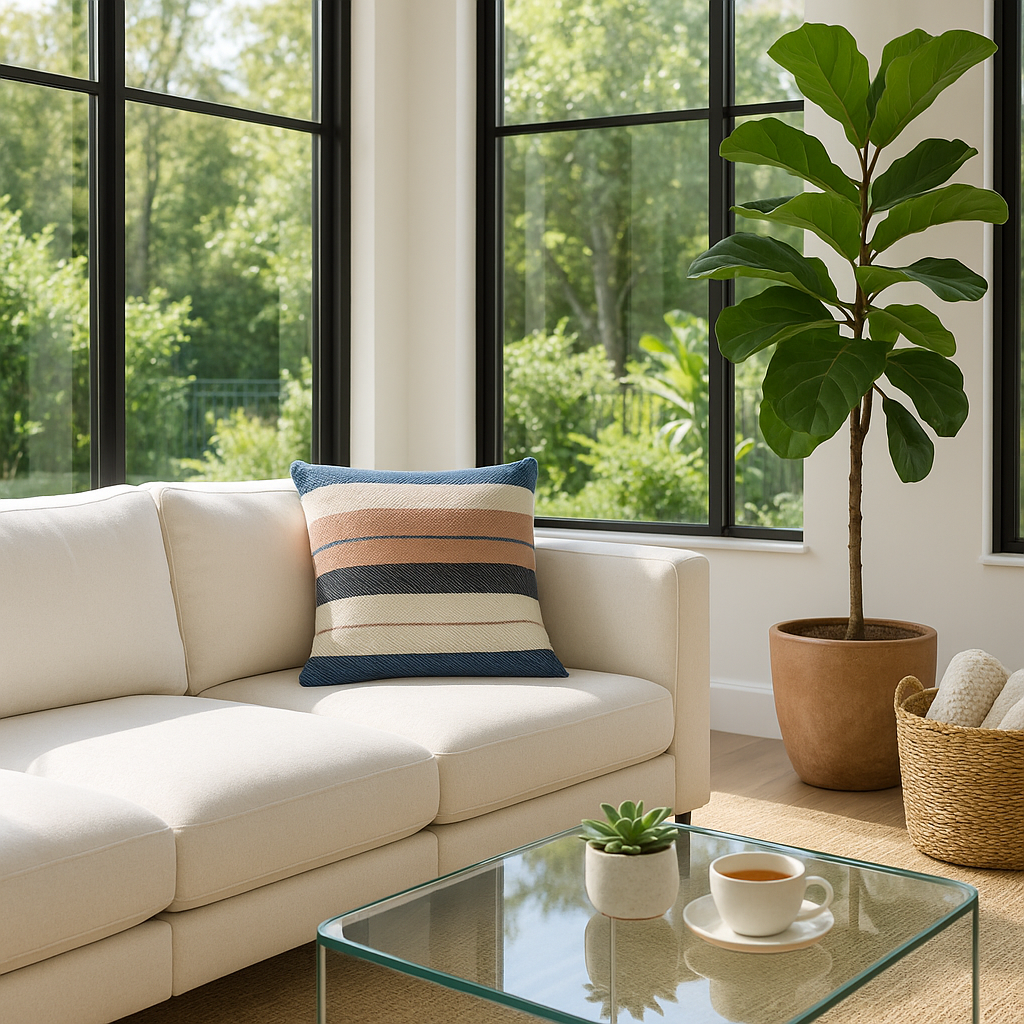 Premium 24" x 24" White Zippered Striped Indoor Outdoor Throw Pillow
