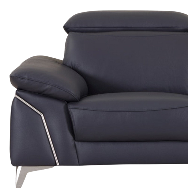 Navy Blue Italian Leather Sofa and Loveseat Set with Coil Spring Construction