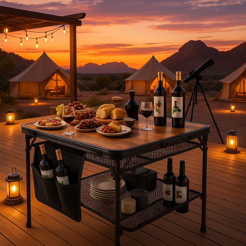 Adjustable Height Outdoor Cooking Table - 66LBS Heavy Duty Foldable Camping Grill Stand with Storage Compartment