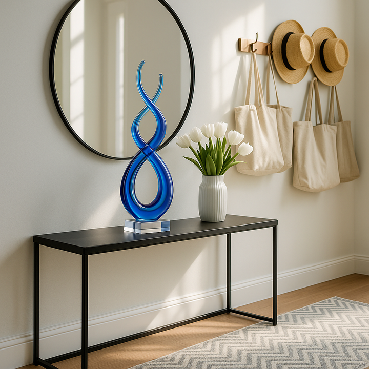 Premium 14" Clear and Blue Murano Glass Modern Abstract Tabletop Sculpture – Artisan-Crafted Decorative Accent