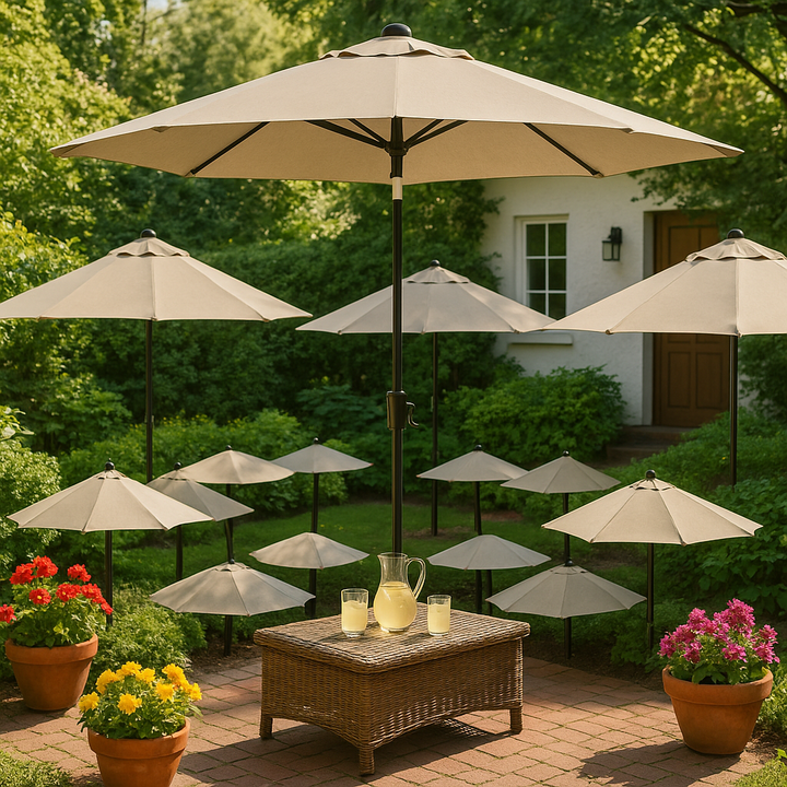 Premium 93" Tan Polyester Octagonal Tilt Market Patio Umbrella with Rib Replacement Technology