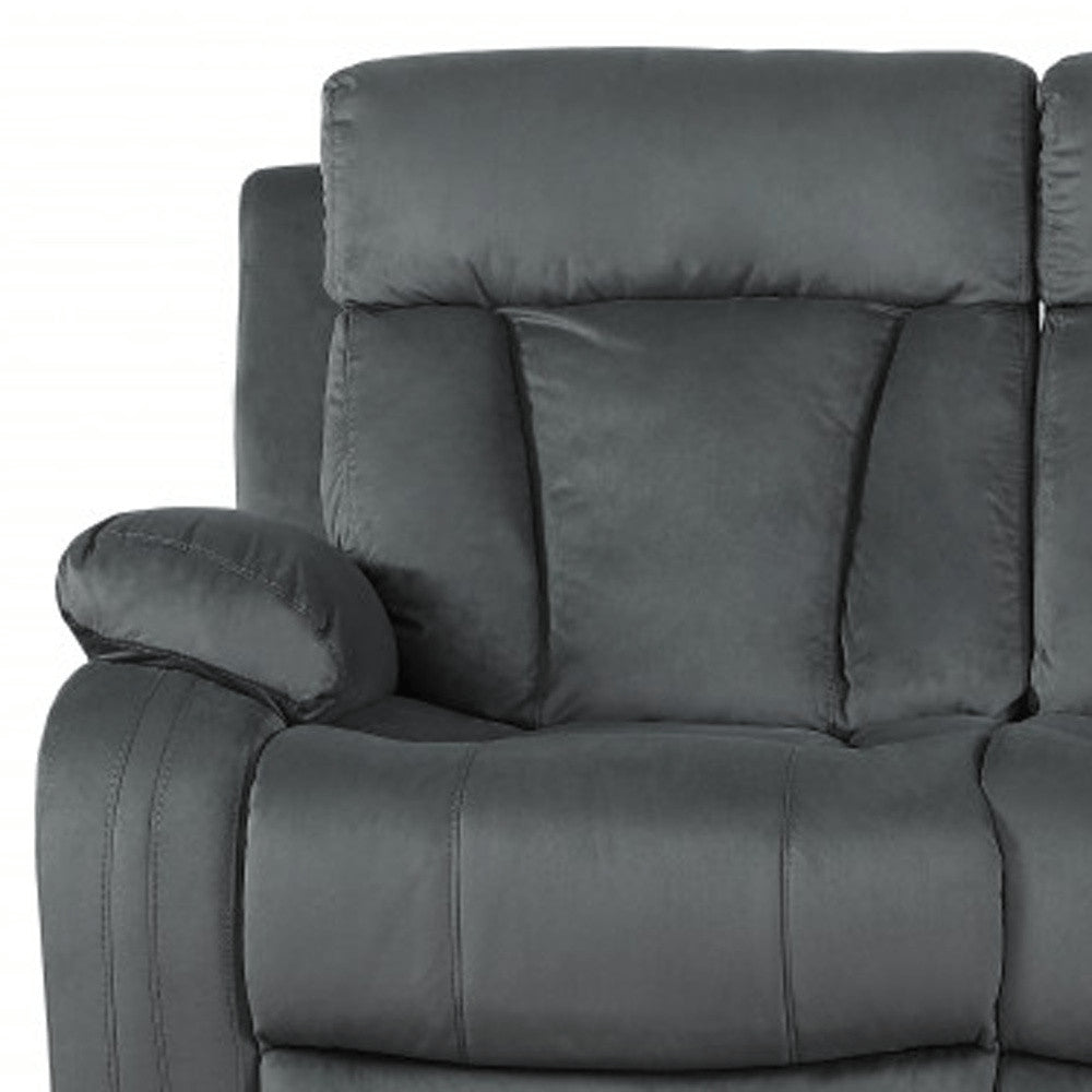 Premium Grey Microsuede Manual Recliner Sofa with Steel Base - Contemporary 3-Seat Glider Reclining Sofa for Modern Living Room