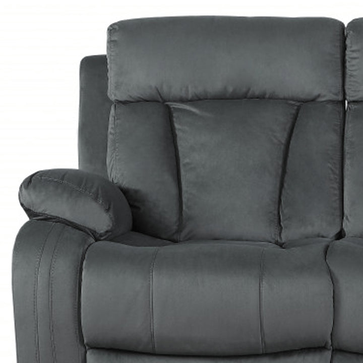 Premium Grey Microsuede Manual Recliner Sofa with Steel Base - Contemporary 3-Seat Glider Reclining Sofa for Modern Living Room