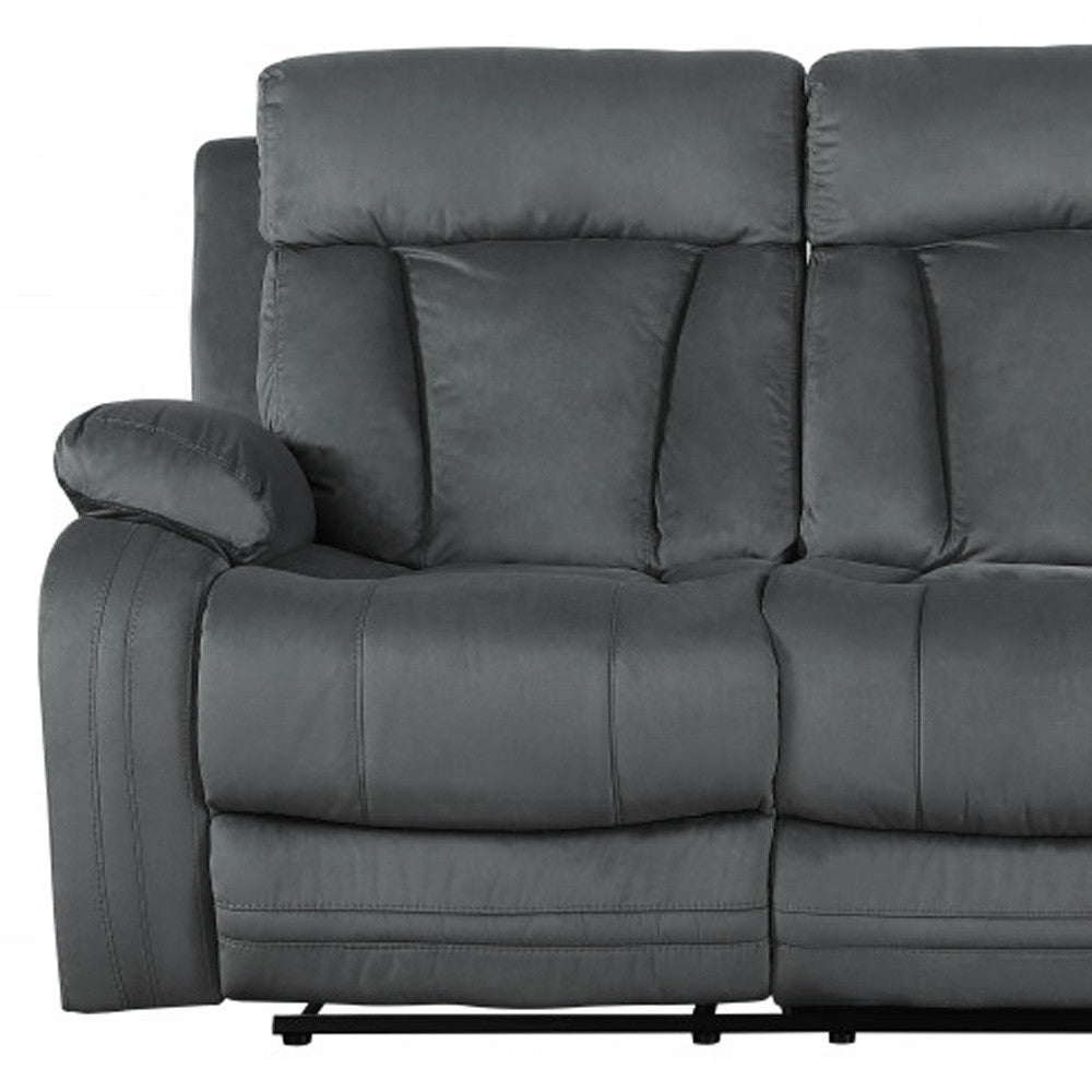 Premium Grey Microsuede Manual Recliner Sofa with Steel Base - Contemporary 3-Seat Glider Reclining Sofa for Modern Living Room