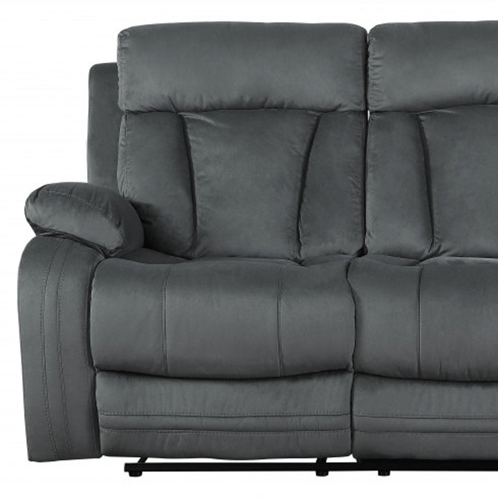 Premium Grey Microsuede Manual Recliner Sofa with Steel Base - Contemporary 3-Seat Glider Reclining Sofa for Modern Living Room