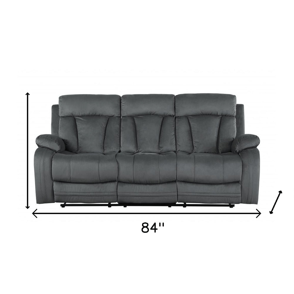 Premium Grey Microsuede Manual Recliner Sofa with Steel Base - Contemporary 3-Seat Glider Reclining Sofa for Modern Living Room