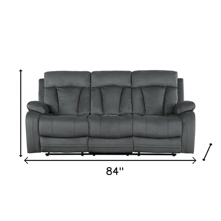 Premium Grey Microsuede Manual Recliner Sofa with Steel Base - Contemporary 3-Seat Glider Reclining Sofa for Modern Living Room