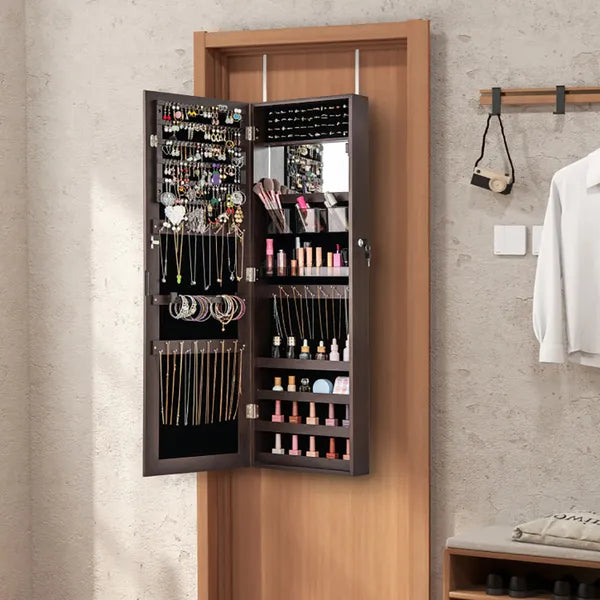 43.5 Inch Jewelry Mirror Cabinet with Full-length Mirror and Adjustable Hangers