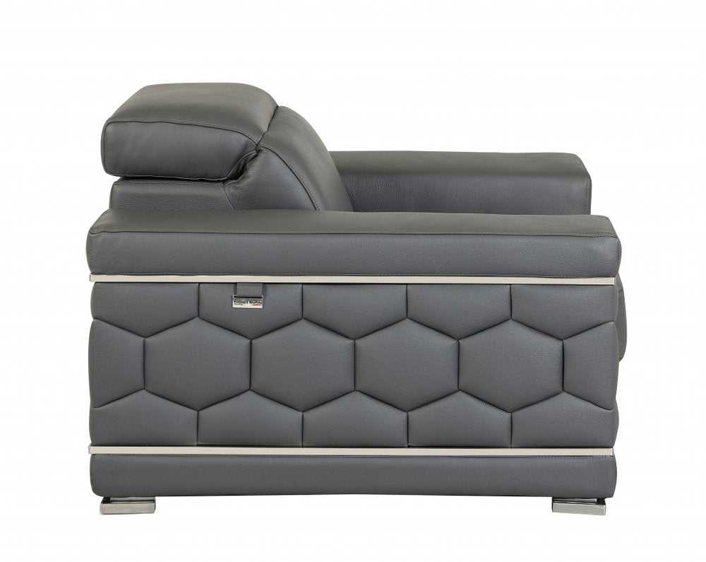 Dark Gray Italian Leather 5-Person Sofa and Loveseat Set with Coil Spring Construction