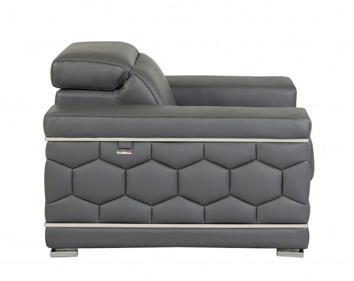 Dark Gray Italian Leather 5-Person Sofa and Loveseat Set with Coil Spring Construction