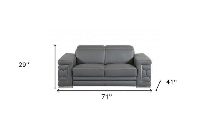Dark Gray Italian Leather 5-Person Sofa and Loveseat Set with Coil Spring Construction