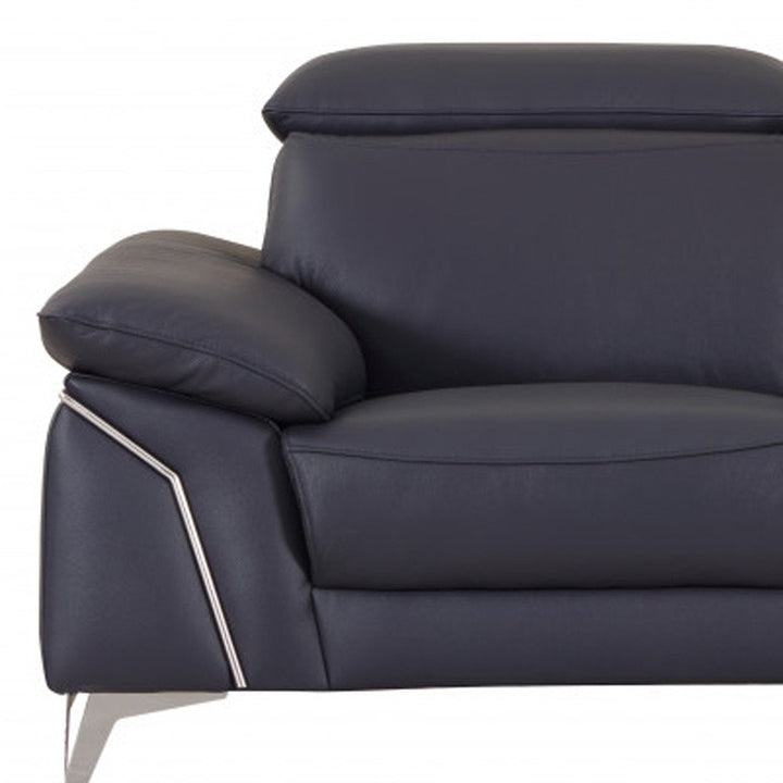 Navy Blue Italian Leather Sofa and Loveseat Set with Coil Spring Construction