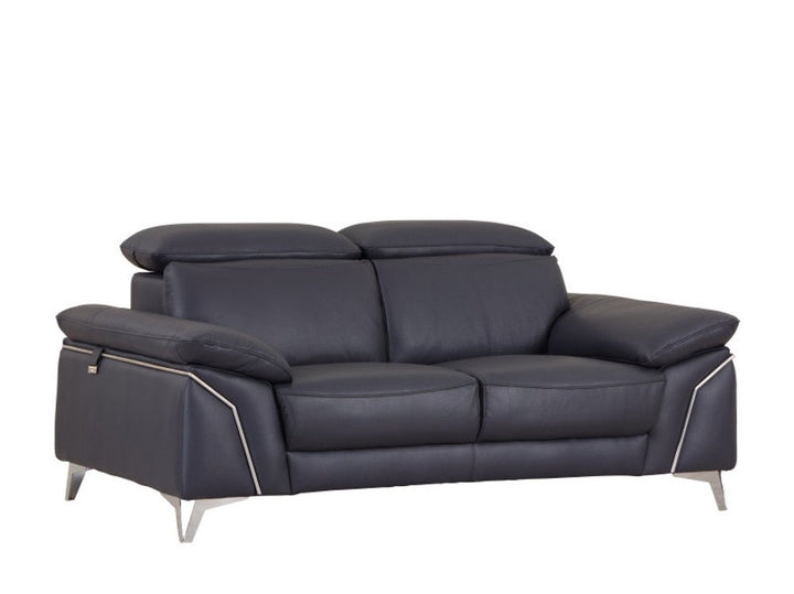 Navy Blue Italian Leather Sofa and Loveseat Set with Coil Spring Construction