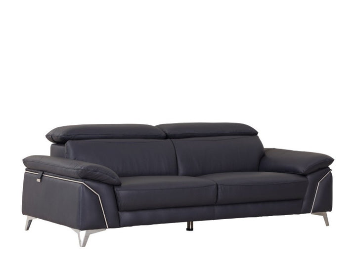 Navy Blue Italian Leather Sofa and Loveseat Set with Coil Spring Construction