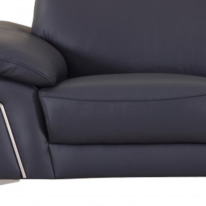 Navy Blue Italian Leather Sofa and Loveseat Set with Coil Spring Construction