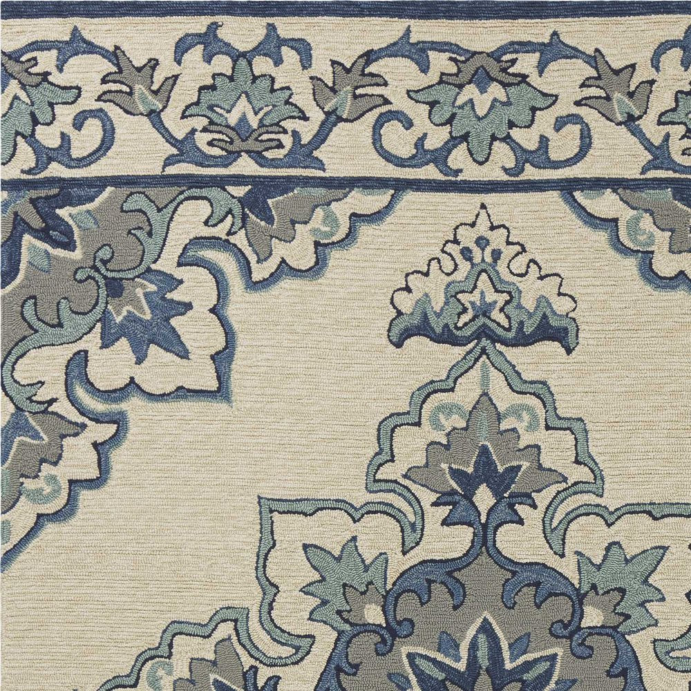8' X 10' Ivory And Blue Damask Indoor Outdoor Area Rug