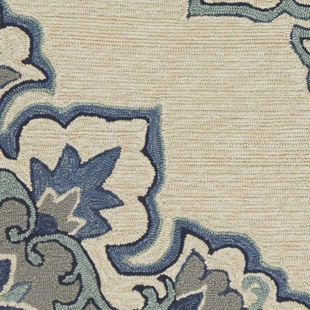 8' X 10' Ivory And Blue Damask Indoor Outdoor Area Rug