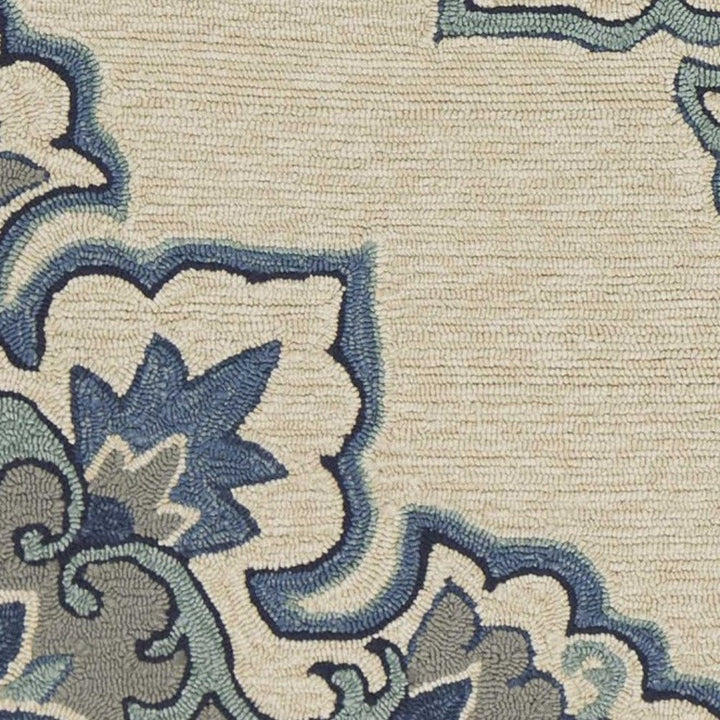 8' X 10' Ivory And Blue Damask Indoor Outdoor Area Rug