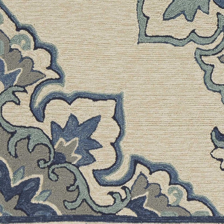 8' X 10' Ivory And Blue Damask Indoor Outdoor Area Rug