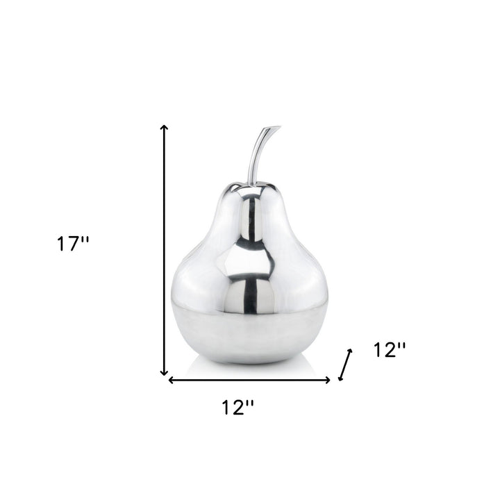 Premium 17" Silver Buffed Aluminum Decorative Pear Tabletop Sculpture - Modern Contemporary Design with High-Grade Craftsmanship
