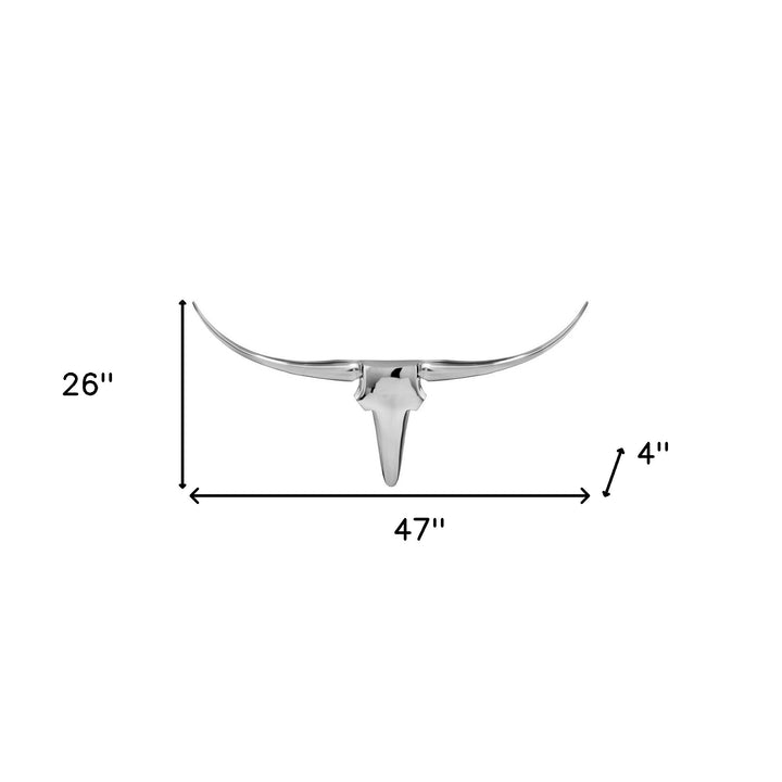 Premium 47" Silver Buffed Aluminum Long Horn Wall Sculpture - Modern Western Statement Piece with Lodge Appeal