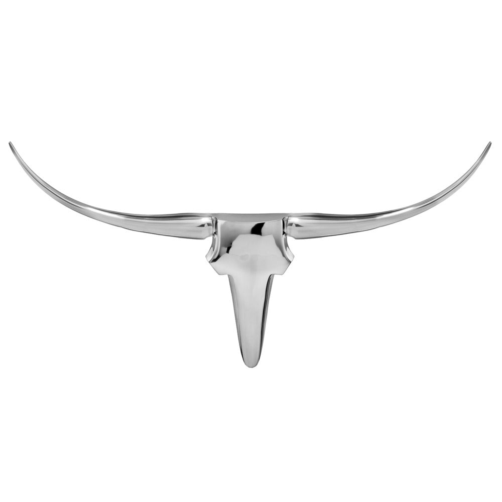 Premium 47" Silver Buffed Aluminum Long Horn Wall Sculpture - Modern Western Statement Piece with Lodge Appeal