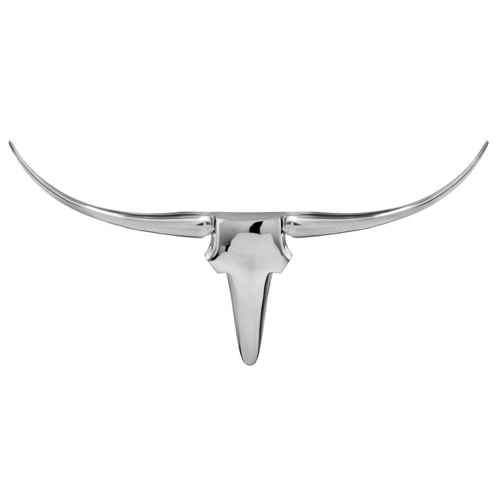 Premium 47" Silver Buffed Aluminum Long Horn Wall Sculpture - Modern Western Statement Piece with Lodge Appeal