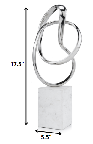 Premium 18" Silver and White Marble and Aluminum Sculpture - Contemporary Abstract Tabletop Design with Mixed Materials